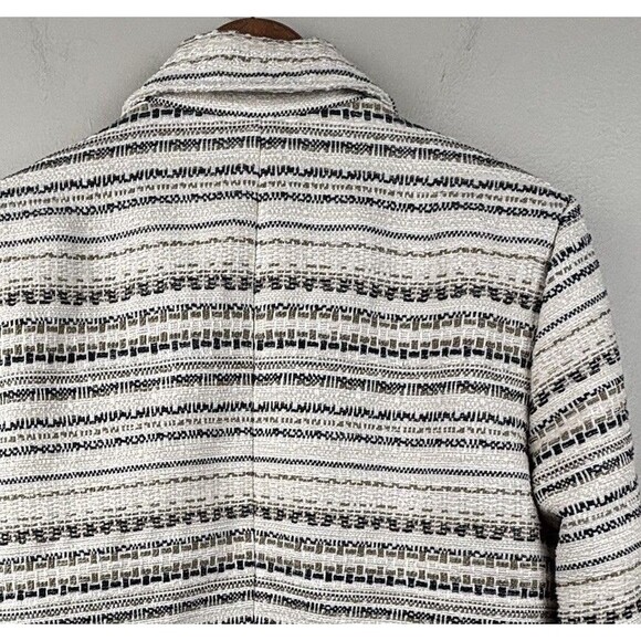 Chico's Women Size 1 (8-10) Jacket Beige Stripes Zip Pockets Full Zip Blazer - Picture 9 of 10